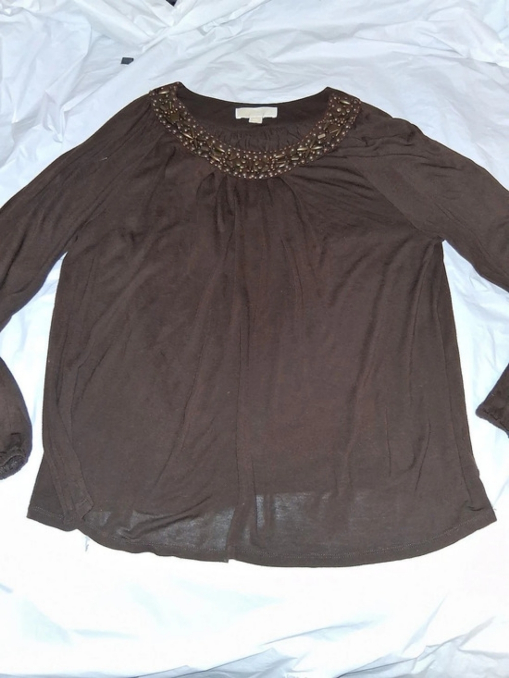 Michael Kors Brown Embellished Neckline Blouse